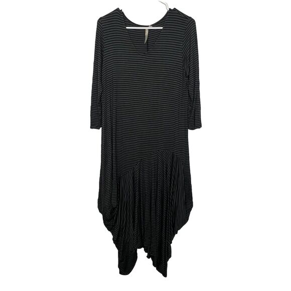 Comfy USA Dress Medium Stripe Lagenlook Avant Garde Balloon Hem Parachute - Picture 1 of 7